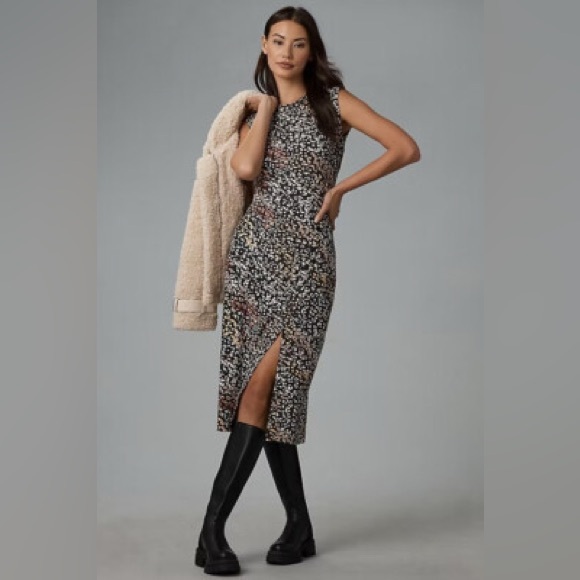 Anthropologie NWT Grey State Chiara Dress Diagonal Animal Print Midi size XS Pet - Picture 1 of 16